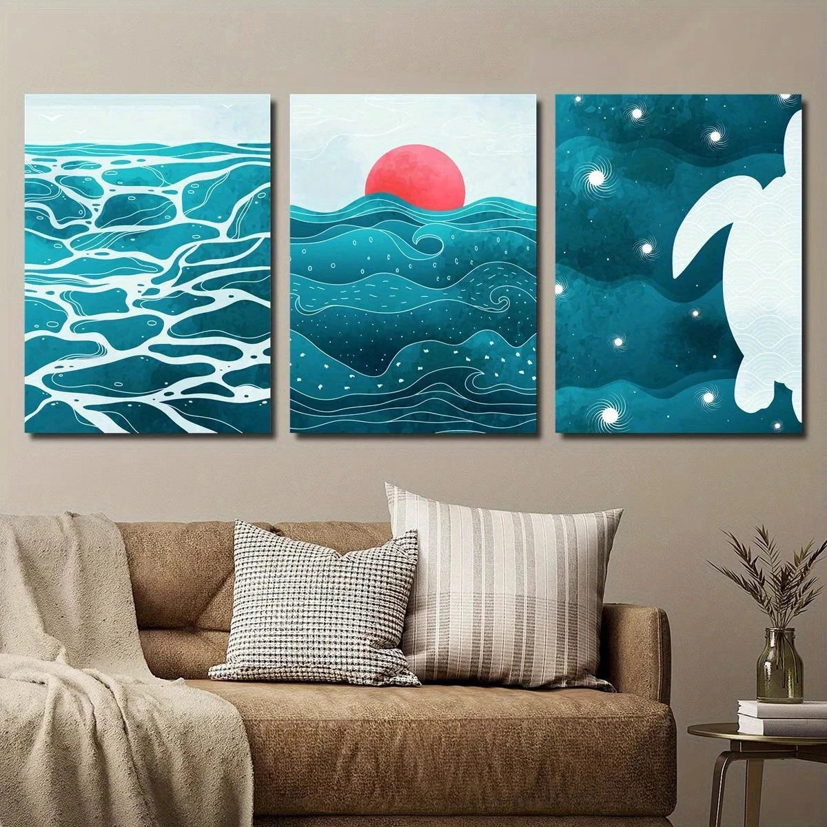 3pcs Blue and White Water Surface Metal Print Ready to Hang Art - Bella Home Decor