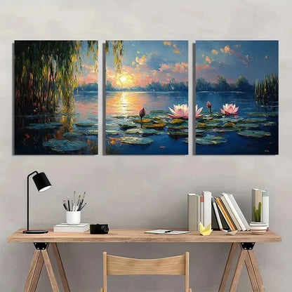 3pcs Abstract Monet Sleeping for Lotus Pond Wall Art Set Canvas Framed 50x70cm - High Quality Print 100% Australian Made Wall Canvas Ready to Hang - Bella Home Decor