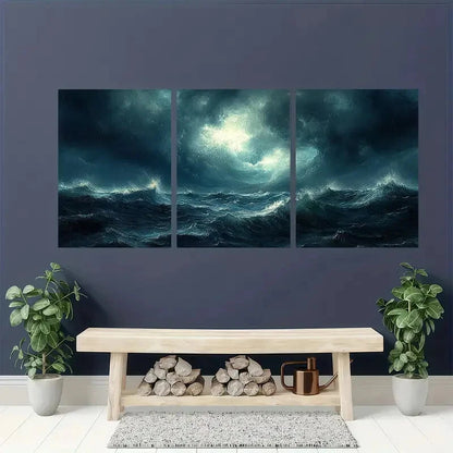 3pcs Moody Thunderstorm Dynamic Seascape Art Metal Print Ready to Hang Art - Bella Home Decor