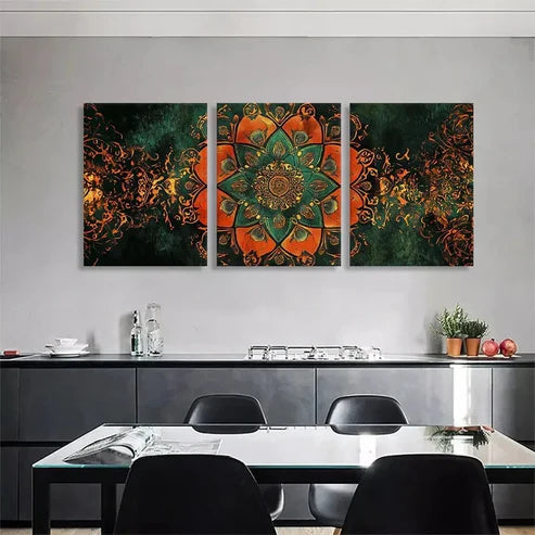 3pcs Orange and Green Mandala Flower Wall Art Canvas Unframed - High Quality Print 100% Australian Made Wall Canvas