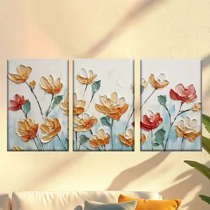3pcs painting of flowers on a white background  Wall Art Set Canvas Framed 40x60cm - High Quality Print 100% Australian Made Wall Canvas Ready to Hang