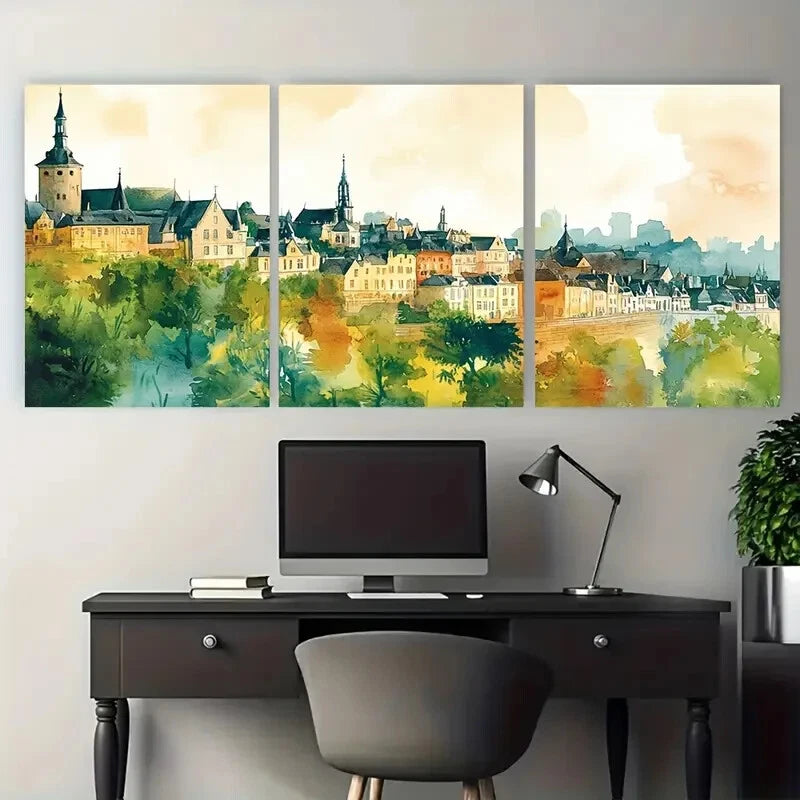 3pcs Luxembourg Travel with Historic Buildings Metal Print Ready to Hang Art - Bella Home Decor