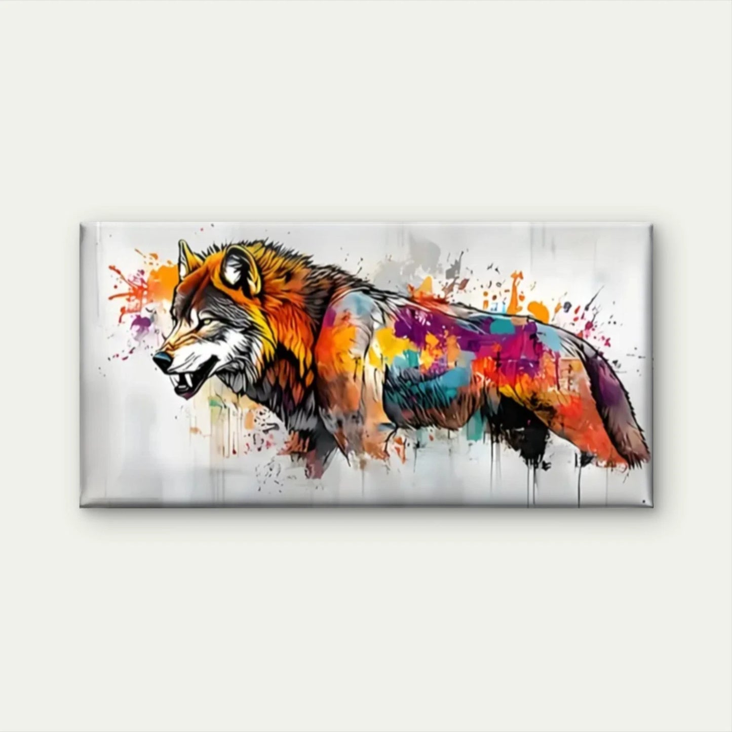Vibrant Abstract Wolf Colorful Wall Art Canvas Office Home Room Framed 120x60cm