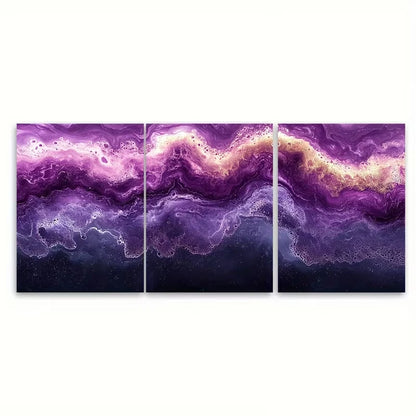 3pcs Vibrant Abstract Violet Marble Metal Print Ready to Hang Art - Bella Home Decor
