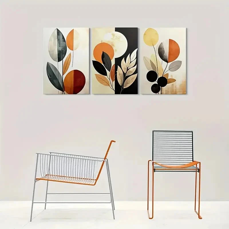 3pcs Abstract Leaf Design Warm Tones Metal Print Ready to Hang Art - Bella Home Decor