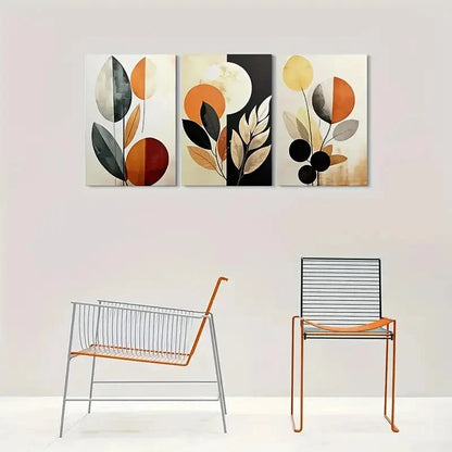 3pcs Abstract Leaf Design Warm Tones Metal Print Ready to Hang Art - Bella Home Decor