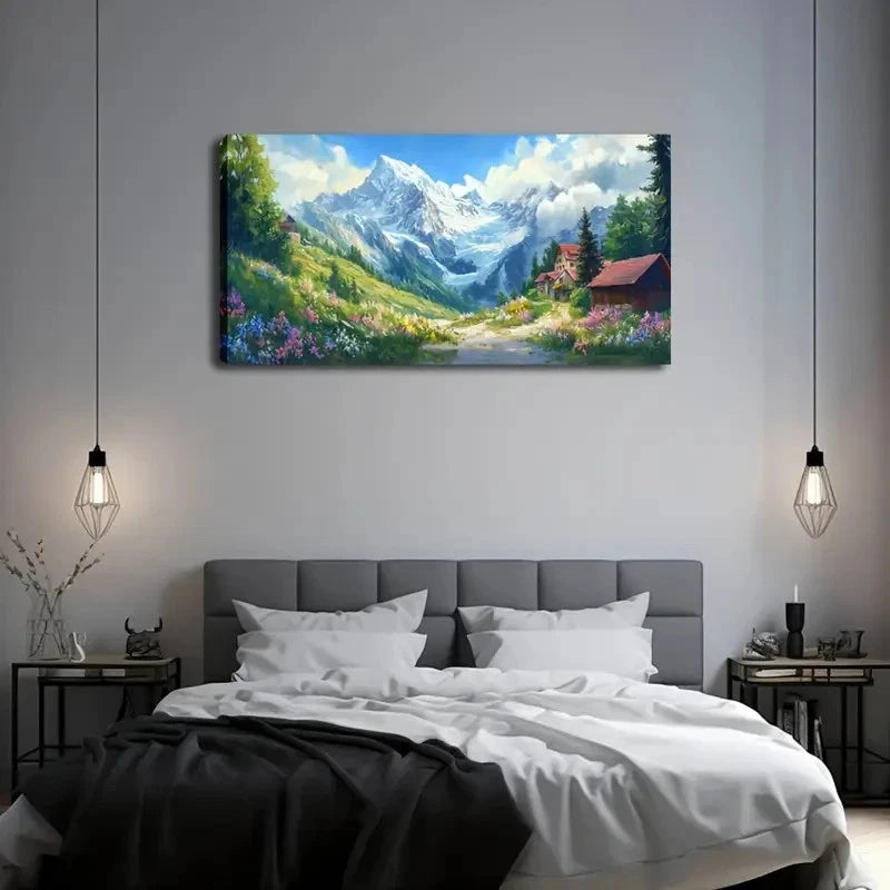 Rustic Cabin & Blooming Wild Wall Art Canvas Office Home Room Framed 120x60cm