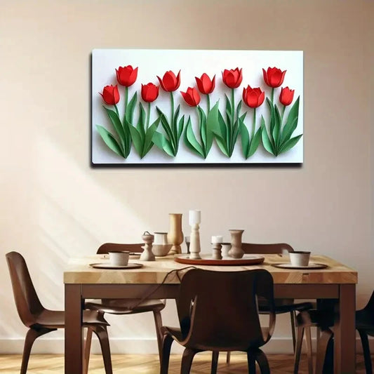 Modern Minimalist Red Tulip Wall Art Canvas Office Home Room Framed 120x60cm