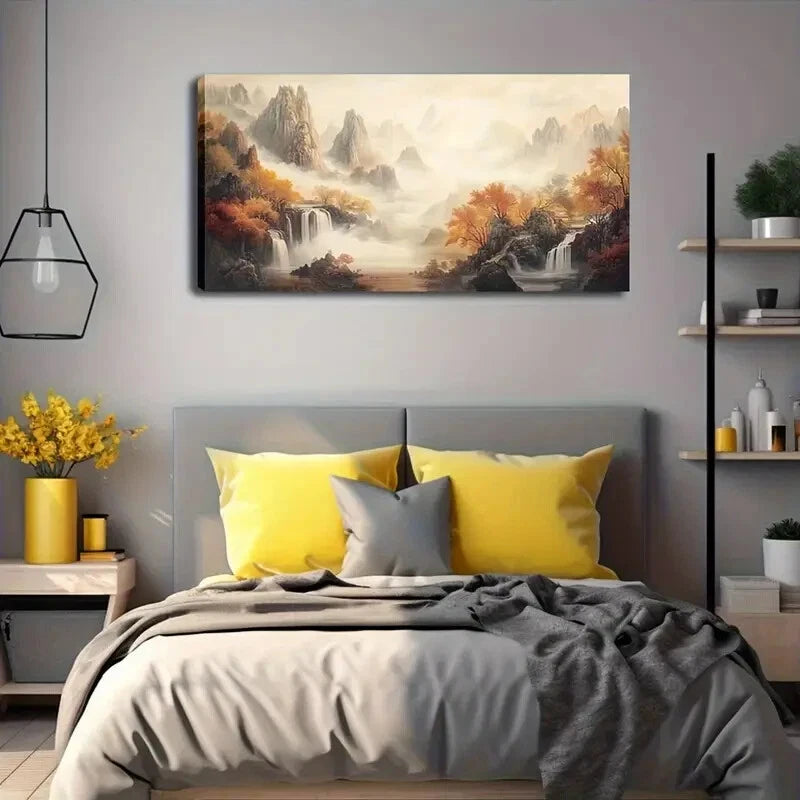 Autumn Mountain Landscape Wall Art Canvas Office Home Room Framed 120x60cm - Bella Home Decor