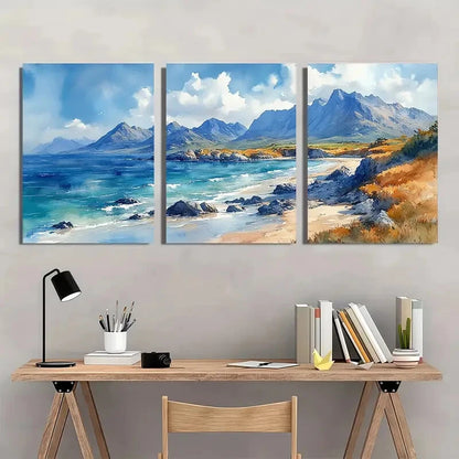 3pcs Ring Of Kerry Painting Ireland Watercolor Metal Print Ready to Hang Art - Bella Home Decor