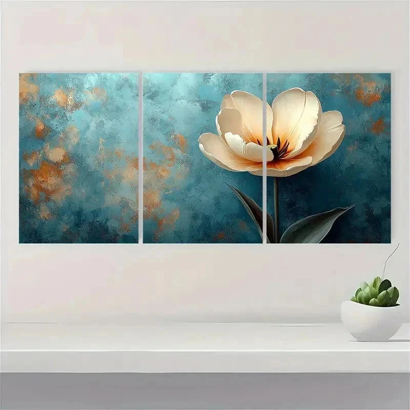 3pcs Beige Tulip Flower White Nature Perfect Wall Art Set Canvas Framed 50x70cm - High Quality Print 100% Australian Made Wall Canvas Ready to Hang - Bella Home Decor