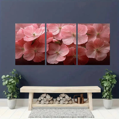 3pcs Featuring Pink Peonies and Roses Flower Metal Print Ready to Hang Art