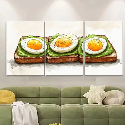 3pcs Breakfast Painting Avocado Toast and Eggs Metal Print Ready to Hang Art - Bella Home Decor