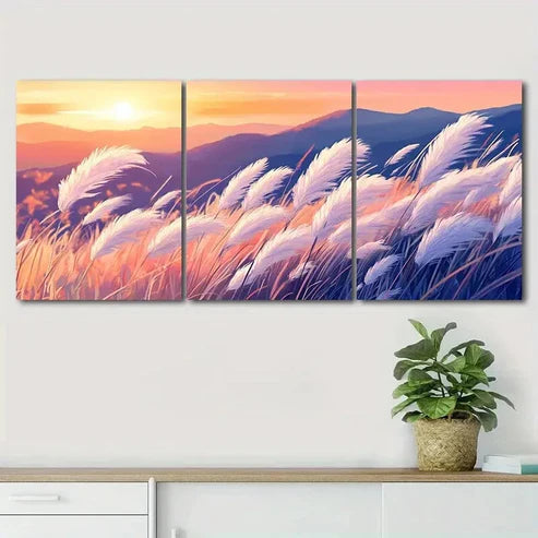 3pcs Vibrant Orange Purple Sky Colorful Perfect Wall Art Canvas Unframed - High Quality Print 100% Australian Made Wall Canvas