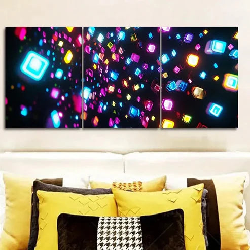 3pcs Colorful neon lights Wall Art Canvas Unframed - High Quality Print 100% Australian Made Wall Canvas - Bella Home Decor