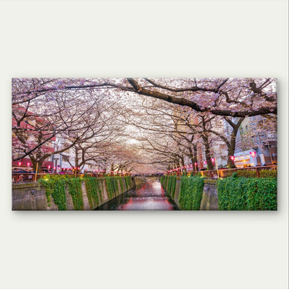 Landscape Cherry Blossom Canal Japan Wall Art Canvas Office Home Framed 120x60cm