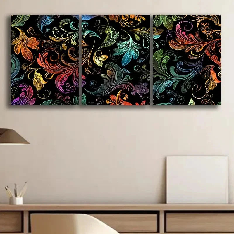 3pcs Colorful Paisley Pattern Wall Art Set Canvas Framed 50x70cm - High Quality Print 100% Australian Made Wall Canvas Ready to Hang - Bella Home Decor