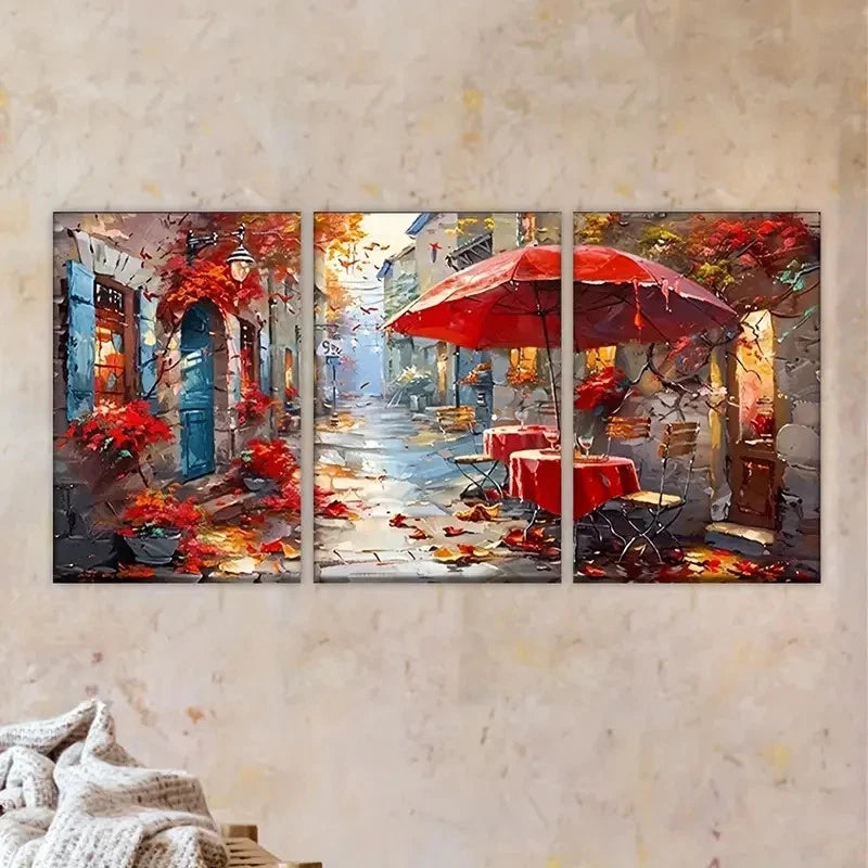 3pcs Umbrelland Table in The Rain Wall Art Set Canvas Framed 50x70cm - High Quality Print 100% Australian Made Wall Canvas Ready to Hang - Bella Home Decor