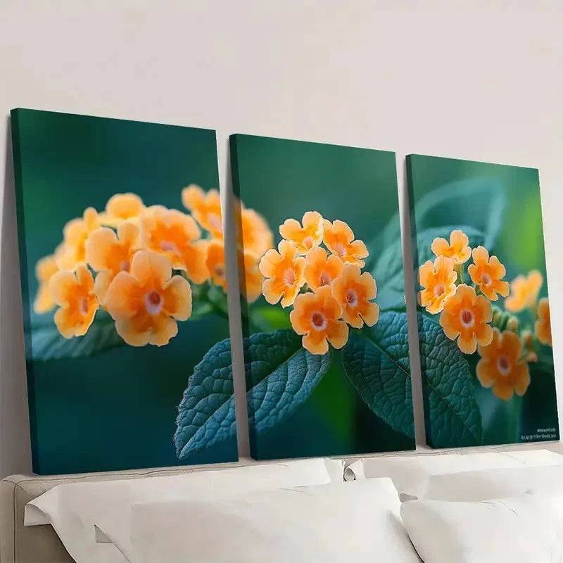 3pcs Orange Lantana Flower Lantana Ar B  Wall Art Set Canvas Framed 50x70cm - High Quality Print 100% Australian Made Wall Canvas Ready to Hang - Bella Home Decor