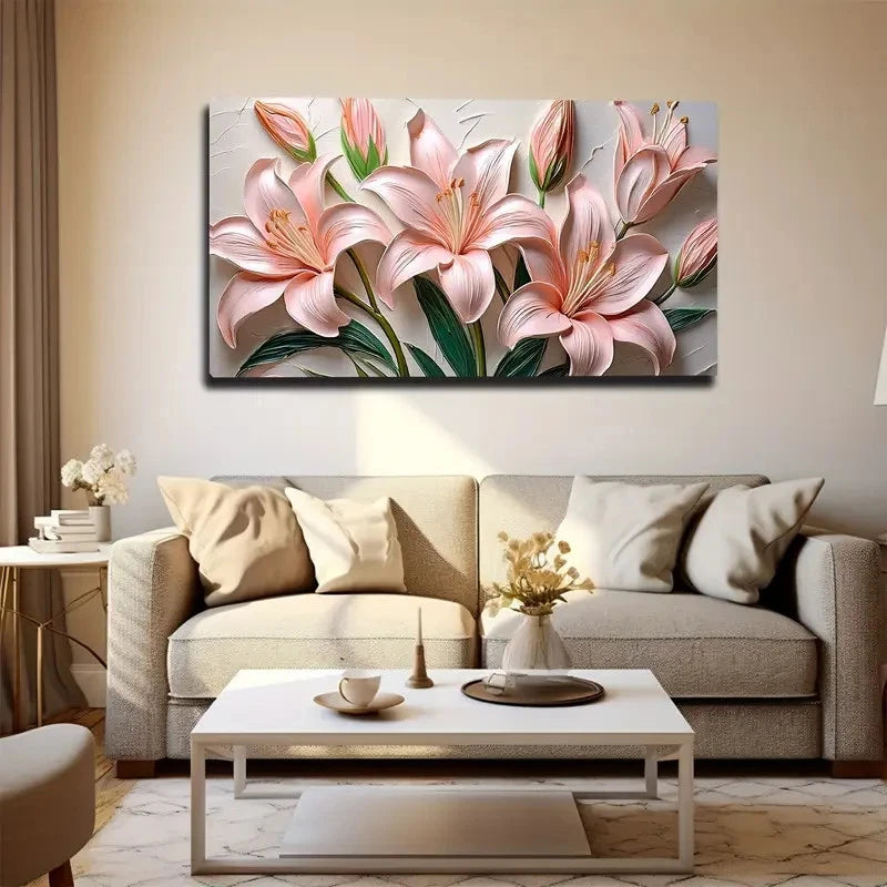 Vibrant 3D Pink Lily Design Wall Art canvas office home room framed 120x60cm - Bella Home Decor