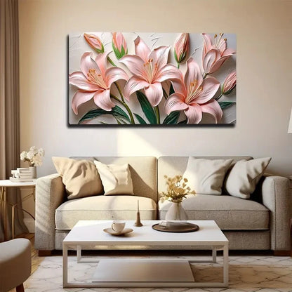 Vibrant 3D Pink Lily Design Wall Art canvas office home room framed 120x60cm - Bella Home Decor