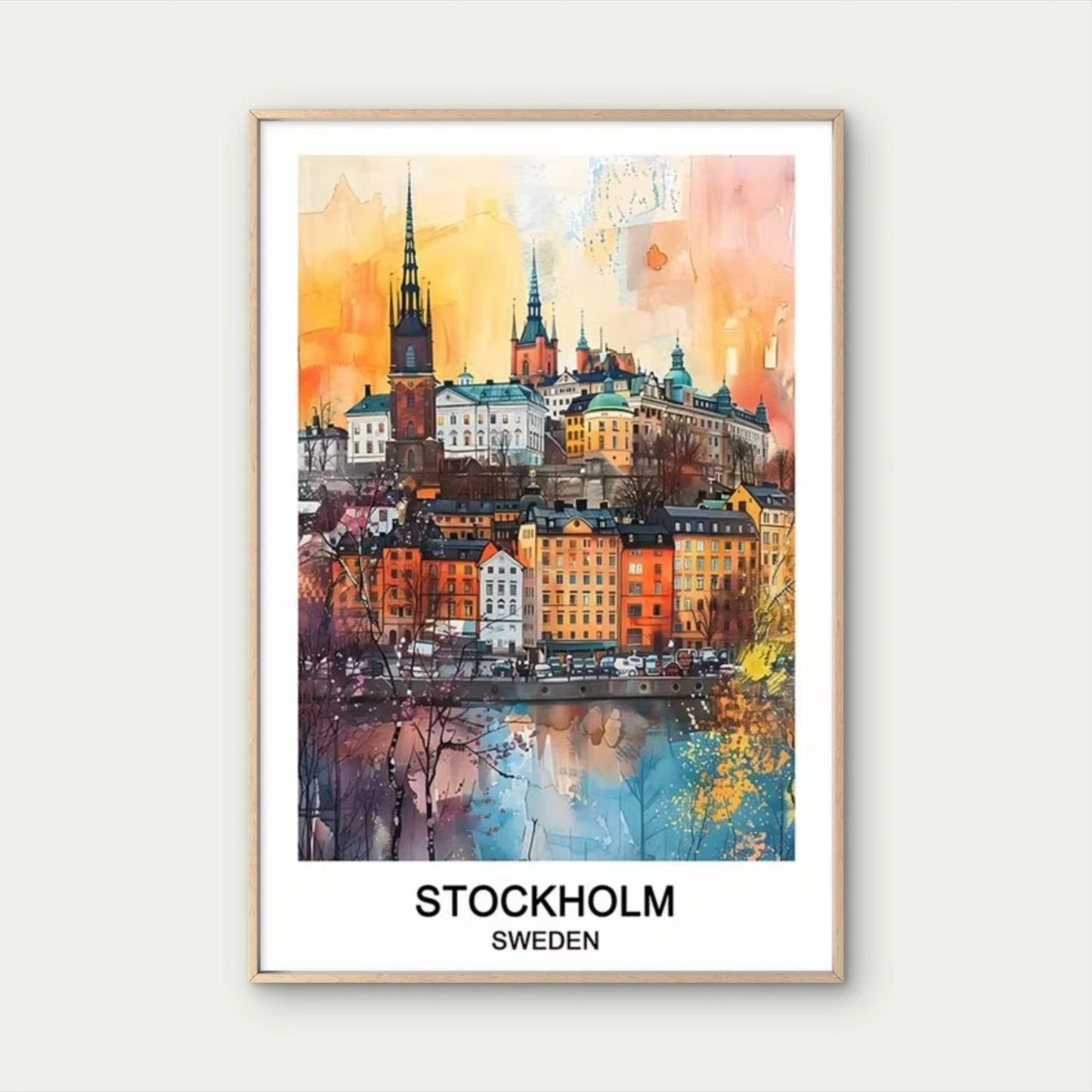 Stockholm Sweden Decor with Vibrant Colors Travel Poster Print Wall Art