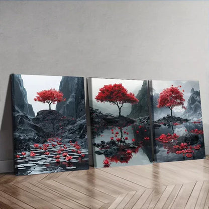 3pcs There Is A Red Maple Tree Wall Art Canvas Unframed - High Quality Print 100% Australian Made Wall Canvas