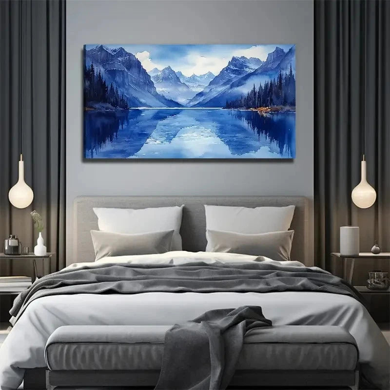 Blue Landscape Painting Wall Art Canvas Office Home Room Framed 120x60cm