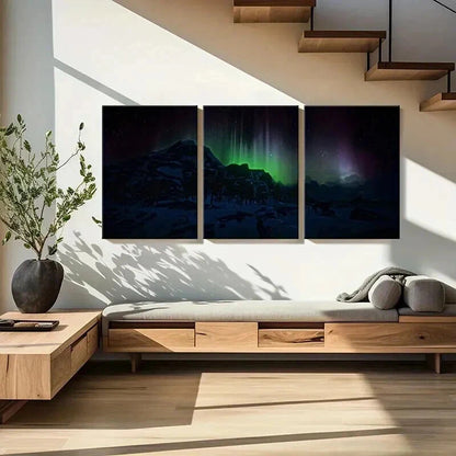 3pcs Natural Aurora in Snowy Landscape Wall Art Set Canvas Framed 60x90cm - High Quality Print 100% Australian Made Wall Canvas Ready to Hang - Bella Home Decor