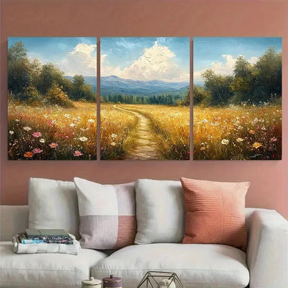 3pcs Open Nature with a Path Through a Forest Metal Print Ready to Hang Art
