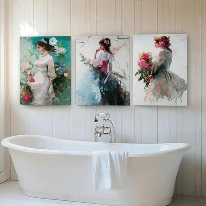 3pcs Floral Dress Elegant Women Perfect Wall Art Canvas Unframed - High Quality Print 100% Australian Made Wall Canvas