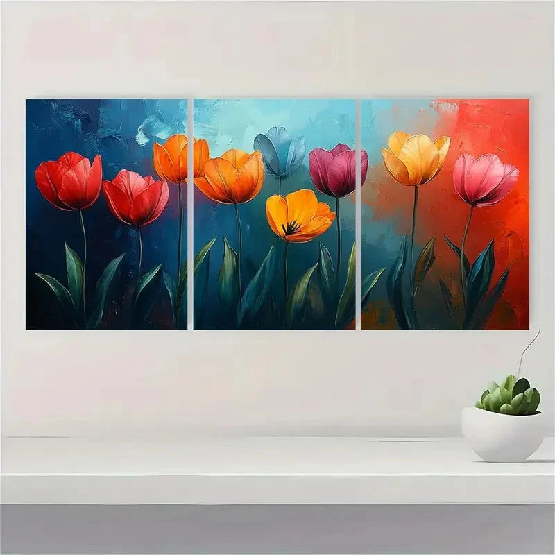 3pcs Vibrant Colorful Tulip Abstract Painting Metal Print Ready to Hang Art - Bella Home Decor