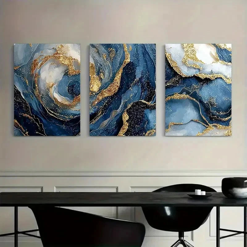 3pcs Abstract Swirling Patterns of Blue Purple Metal Print Ready to Hang Art - Bella Home Decor