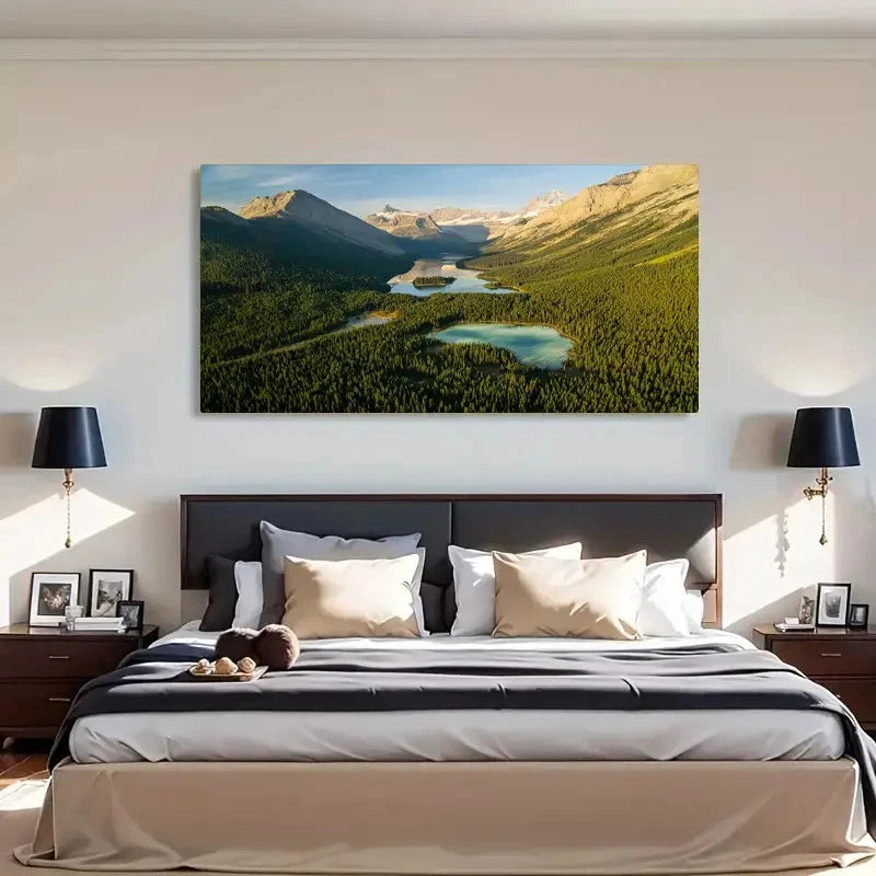 Serene Alberta Valley Mountains Wall Art Canvas Office Home Room Framed 120x60cm