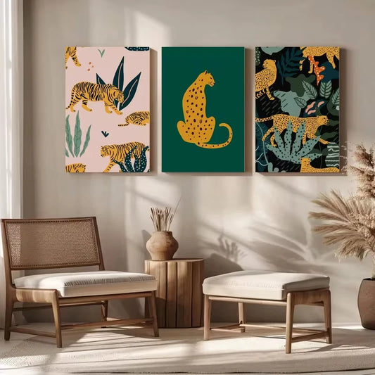 3pcs Minimalist Jungle Animal Metal Print Ready to Hang Art