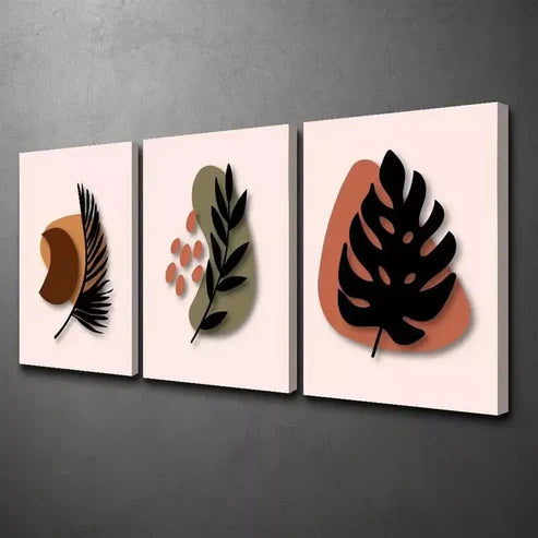 3pcs Decorative Abstract Bohemian Style Leaf Wall Art Canvas Unframed - High Quality Print 100% Australian Made Wall Canvas