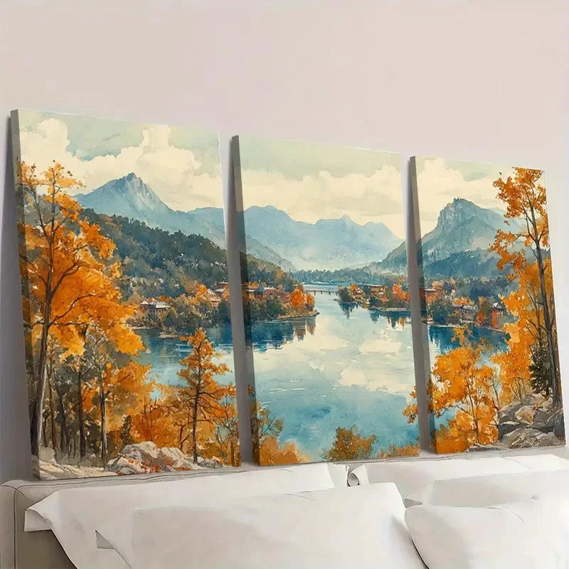3pcs Panoramic Mountain River FG   Wall Art Set Canvas Framed 50x70cm - High Quality Print 100% Australian Made Wall Canvas Ready to Hang