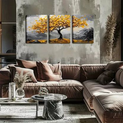 3pcs Yellow Leaf, Big Tree  Wall Art Set Canvas Unframed - High Quality Print 100% Australian Made Wall Canvas