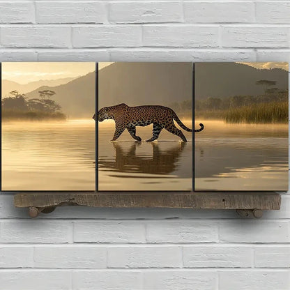 3pcs Leopard on the Water Surface Metal Print Ready to Hang Art - Bella Home Decor