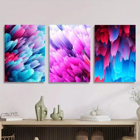 3pcs Abstract Colorful Pink and Purple, Painting Wall Art Set Canvas Unframed - High Quality Print 100% Australian Made Wall Canvas - Bella Home Decor