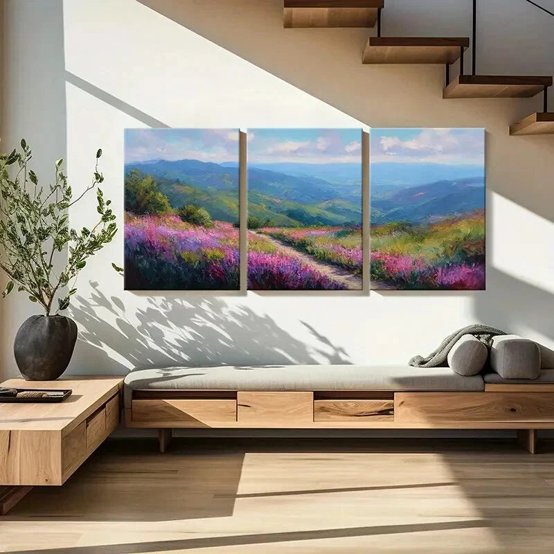 3pcs Landscape Painting Mountain View Floral Metal Print Ready to Hang Art - Bella Home Decor