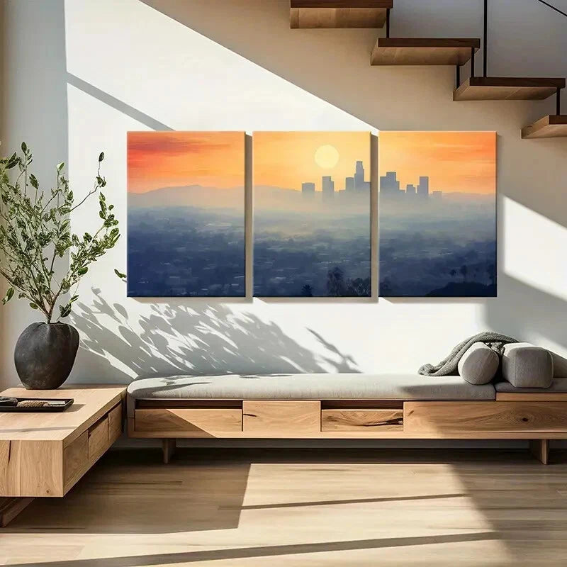 3pcs Sunset Urban Skyline Cityscape Art Poster Metal Print Ready to Hang Art - Bella Home Decor