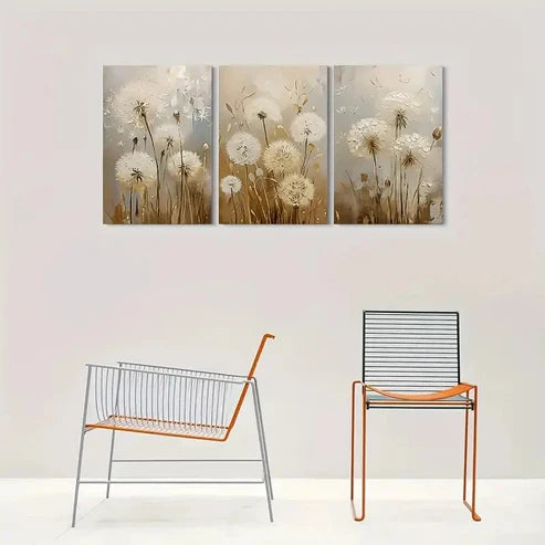 3pcs Abstract Dandelion White and Beige Nature Wall Art Canvas Unframed - High Quality Print 100% Australian Made Wall Canvas - Bella Home Decor