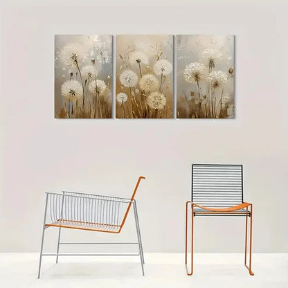 3pcs Abstract Dandelion White and Beige Nature Wall Art Canvas Unframed - High Quality Print 100% Australian Made Wall Canvas - Bella Home Decor