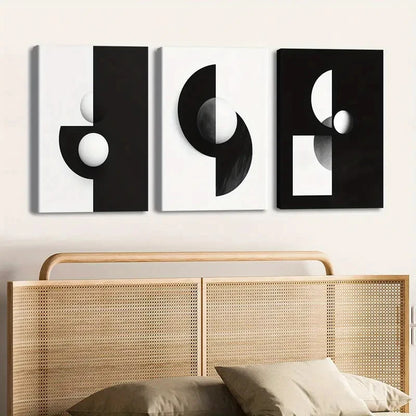 3pcs Modern Black & White Geometric Wall Art Set Canvas Framed 40x60cm - High Quality Print 100% Australian Made Wall Canvas Ready to Hang