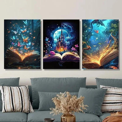 3pcs magic book with magical butterflies, Metal Print Ready to Hang Art
