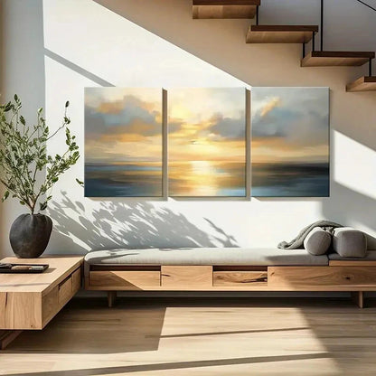 3pcs Sunset Ocean Clouds Abstract Landscape Metal Print Ready to Hang Art - Bella Home Decor