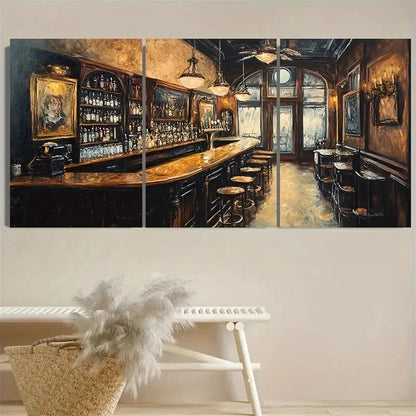 3pcs Vintage Victorian Bar, Old Timey Tavern Wall Art Set Canvas Framed 40x60cm - High Quality Print 100% Australian Made Wall Canvas Ready to Hang - Bella Home Decor
