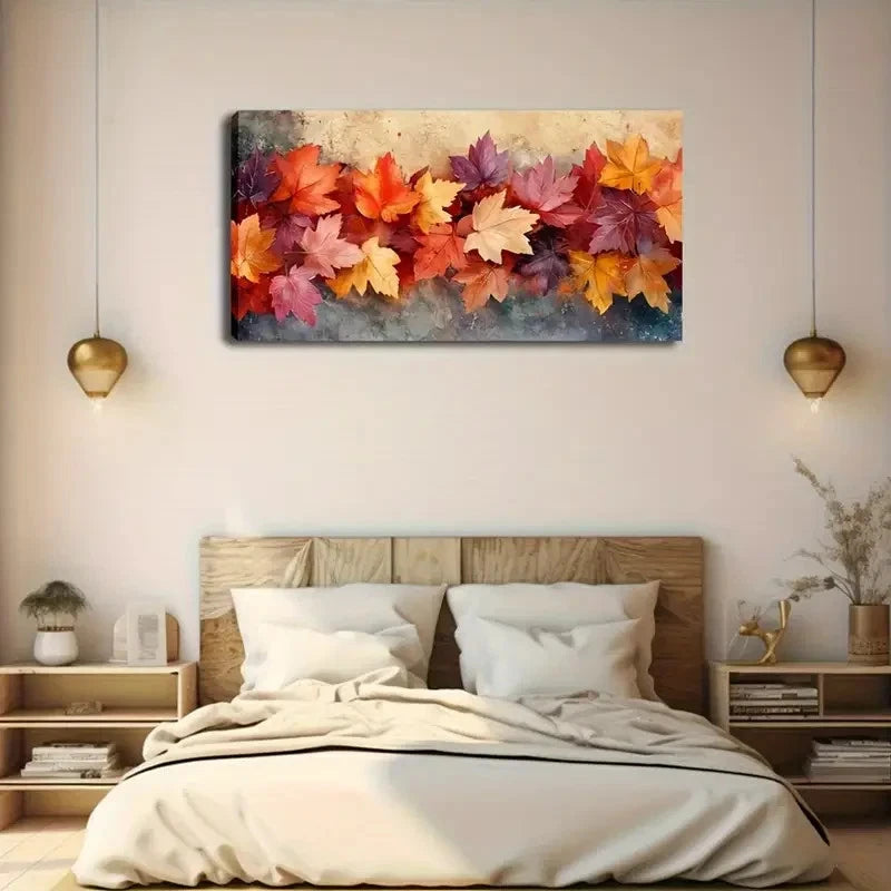 Vibrant Maple Leaves Rich Wall Art Canvas Office Home Room Framed 120x60cm