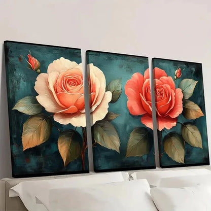 3pcs Roses Painting Floral Design Wall Art Canvas Unframed - High Quality Print 100% Australian Made Wall Canvas - Bella Home Decor